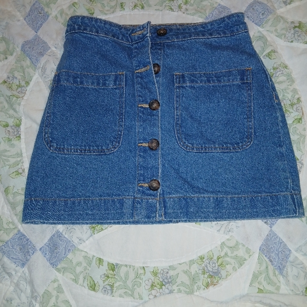 Free People Denim Button-Front Skirt